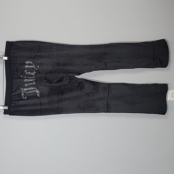 Juicy Couture 2pc set Black velour velvet pants + shirt Large - Picture 4 of 8